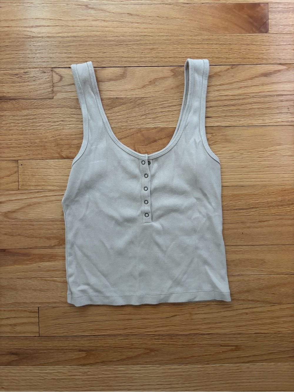 Abercrombie & Fitch Ribbed Scoop Henley Tank in Light Beige
